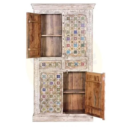 Armario Bakhra de madera de mango con detalles en azulejo y bronce 100x40x185cm - Giner y Colomer - 6572GYC - foto-secundaria-2