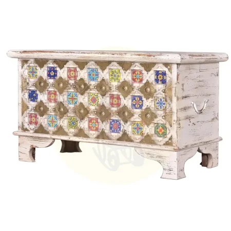 Baúl Bakhra en madera de mango con detalles en azulejo y bronce 80x40x46cm - Giner y Colomer - 6574GYC - foto-secundaria-1
