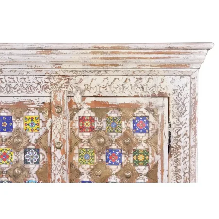 Armario Bakhra en madera de mango acabado natural con detalles en cerámica y bronce 2 puertas interior con 2 estantes y barra 90x50x180cm - Giner y Colomer - 6576GYC - foto-secundaria-4