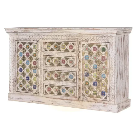 Aparador Bakhra en madera de mango maciza con detalles en cerámica y bronce diseño artesanal y espacio interior funcional 150x40x90cm - Giner y Colomer - 6577GYC - foto-secundaria-1