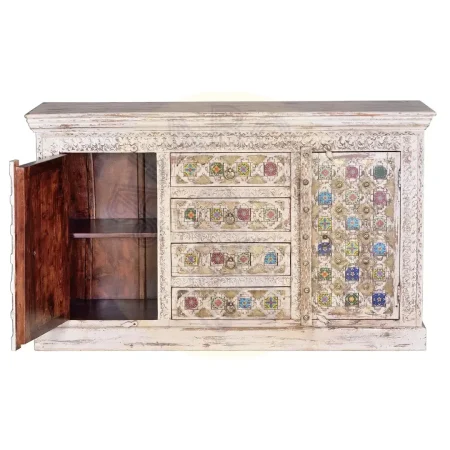 Aparador Bakhra en madera de mango maciza con detalles en cerámica y bronce diseño artesanal y espacio interior funcional 150x40x90cm - Giner y Colomer - 6577GYC - foto-secundaria-2