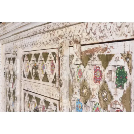 Aparador Bakhra en madera de mango maciza con detalles en cerámica y bronce diseño artesanal y espacio interior funcional 150x40x90cm - Giner y Colomer - 6577GYC - foto-secundaria-3