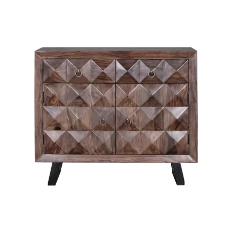 Cómoda Agra en palisandro macizo con pies de hierro color cerezo oscuro 2 cajones 2 puertas y estante interior 100x40x87cm - Giner y Colomer - 6579GYC - foto-blanco