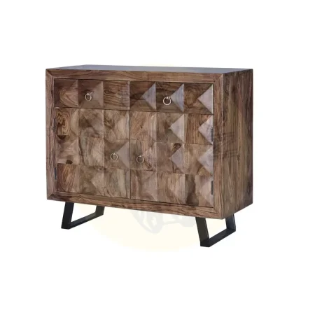 Cómoda Agra en palisandro macizo con pies de hierro color cerezo oscuro 2 cajones 2 puertas y estante interior 100x40x87cm - Giner y Colomer - 6579GYC - foto-secundaria-1