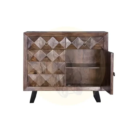 Cómoda Agra en palisandro macizo con pies de hierro color cerezo oscuro 2 cajones 2 puertas y estante interior 100x40x87cm - Giner y Colomer - 6579GYC - foto-secundaria-2