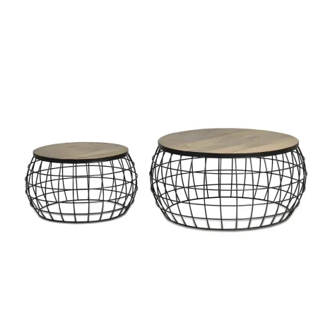 Set de 2 mesas de centro Lume madera de mango base de hierro acabado natural diseño contemporáneo y Grande 76. pequeña 58xGrande 76. pequeña 58xGrande 36. pequeña 31cm - Giner y Colomer - 6596GYC - foto-blanco