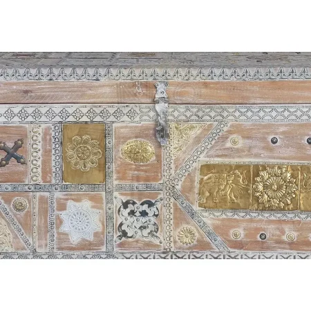 Baúl Dirob en madera de mango estilo étnico con apertura superior y detalles en bronce acabado blanco envejecido 100x40x57cm - Giner y Colomer - 6657GYC - foto-secundaria-4