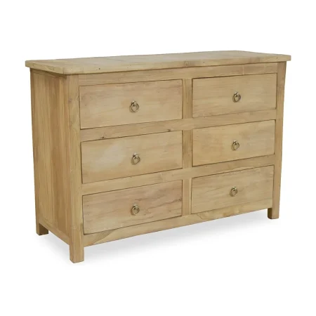 Cómoda de madera maciza de teca reciclada con 6 amplios cajones acabado natural 114x45x80cm - Moycor - 6681601MYC - foto-blanco