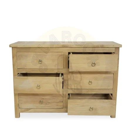 Cómoda de madera maciza de teca reciclada con 6 amplios cajones acabado natural 114x45x80cm - Moycor - 6681601MYC - foto-secundaria-2