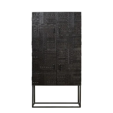 Armario Jeroglifico 4 puertas talladas a mano madera de mango maciza base de hierro negro 90x40x177cm - Giner y Colomer - 6709GYC - foto-blanco