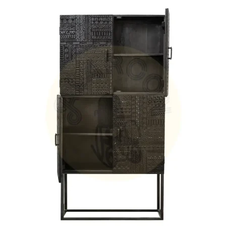 Armario Jeroglifico 4 puertas talladas a mano madera de mango maciza base de hierro negro 90x40x177cm - Giner y Colomer - 6709GYC - foto-secundaria-2