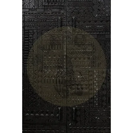 Armario Jeroglifico 4 puertas talladas a mano madera de mango maciza base de hierro negro 90x40x177cm - Giner y Colomer - 6709GYC - foto-secundaria-3