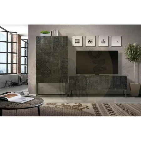 Armario Jeroglifico 4 puertas talladas a mano madera de mango maciza base de hierro negro 90x40x177cm - Giner y Colomer - 6709GYC - foto-secundaria-4