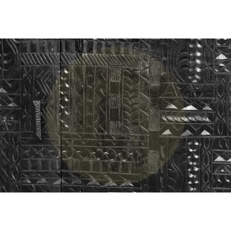 Aparador Jeroglifico 3 puertas en madera de mango maciza con base de metal y puertas talladas a mano en negro 150x40x85cm - Giner y Colomer - 6716GYC - foto-secundaria-4