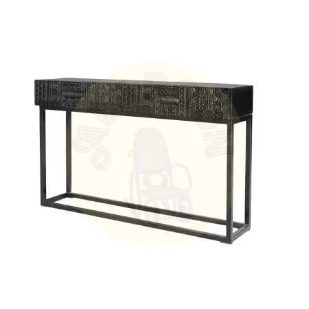 Consola Jeroglifico en madera de mango tallada con base metálica negra y 2 cajones 120x30x76cm - Giner y Colomer - 6719GYC - foto-secundaria-1
