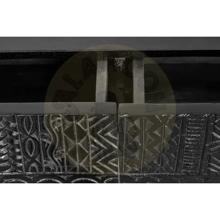 Consola Jeroglifico en madera de mango tallada con base metálica negra y 2 cajones 120x30x76cm - Giner y Colomer - 6719GYC - foto-secundaria-2