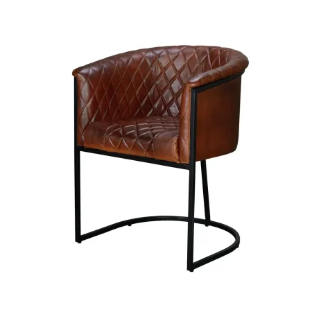 Sillón Bitonto tapizado en piel marrón con estructura de hierro y asiento y respaldo acolchados 62x60x76cm - Giner y Colomer - 6747GYC - foto-blanco