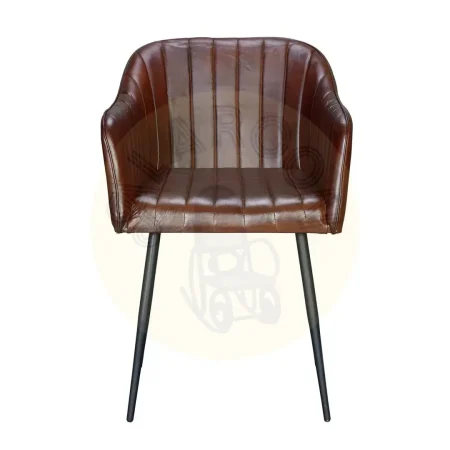 Sillón en piel marrón con estructura de hierro y patas negras asiento y respaldo cómodos 54x60x82cm - Giner y Colomer - 6748GYC - foto-secundaria-1