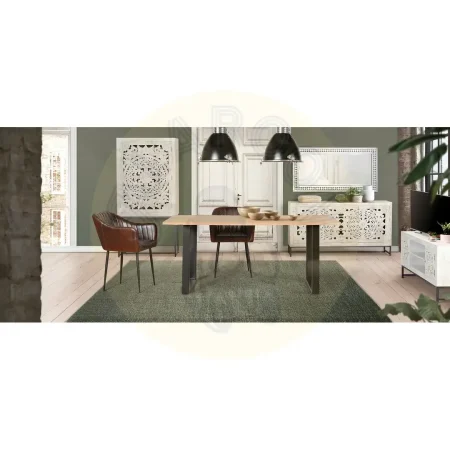 Sillón en piel marrón con estructura de hierro y patas negras asiento y respaldo cómodos 54x60x82cm - Giner y Colomer - 6748GYC - foto-secundaria-5