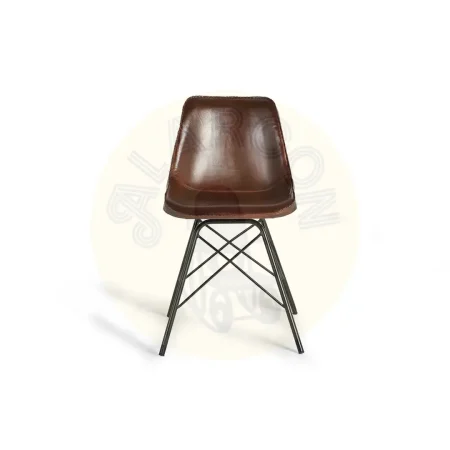 Silla Brindisi tapizada en piel marrón con respaldo ergonómico y patas de hierro negro estilo industrial 45x54x83cm - Giner y Colomer - 6751GYC - foto-secundaria-1