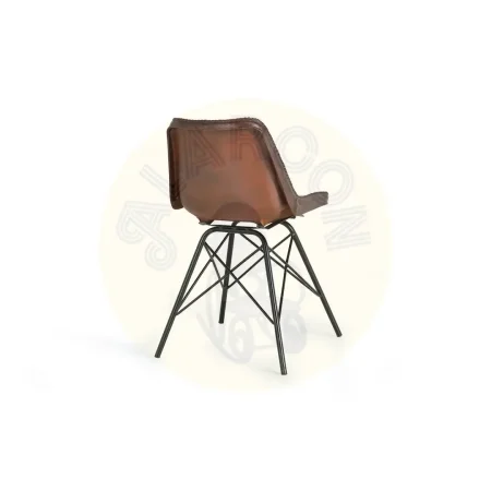 Silla Brindisi tapizada en piel marrón con respaldo ergonómico y patas de hierro negro estilo industrial 45x54x83cm - Giner y Colomer - 6751GYC - foto-secundaria-2