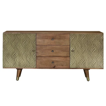 Aparador Savana madera de mango maciza 2 puertas 3 cajones acabado marrón detalles en bronce patas 19cm 160x40x76cm - Giner y Colomer - 6762GYC - foto-blanco