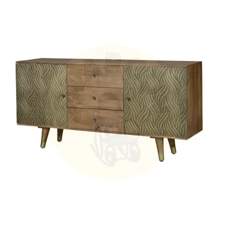 Aparador Savana madera de mango maciza 2 puertas 3 cajones acabado marrón detalles en bronce patas 19cm 160x40x76cm - Giner y Colomer - 6762GYC - foto-secundaria-1