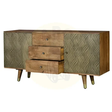 Aparador Savana madera de mango maciza 2 puertas 3 cajones acabado marrón detalles en bronce patas 19cm 160x40x76cm - Giner y Colomer - 6762GYC - foto-secundaria-2