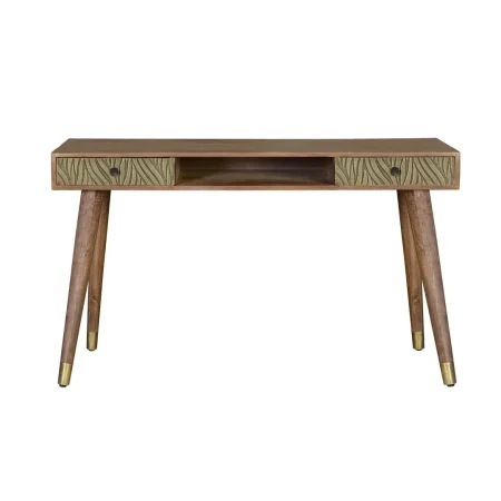 Escritorio Savana madera de mango marrón con detalles en bronce 2 cajones patas revestidas estilo contemporáneo 130x50x76cm - Giner y Colomer - 6763GYC - foto-blanco
