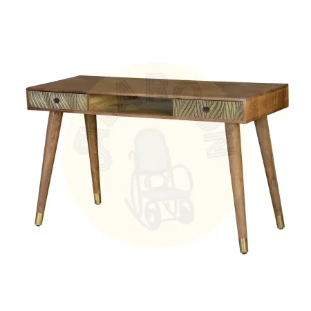 Escritorio Savana madera de mango marrón con detalles en bronce 2 cajones patas revestidas estilo contemporáneo 130x50x76cm - Giner y Colomer - 6763GYC - foto-secundaria-1
