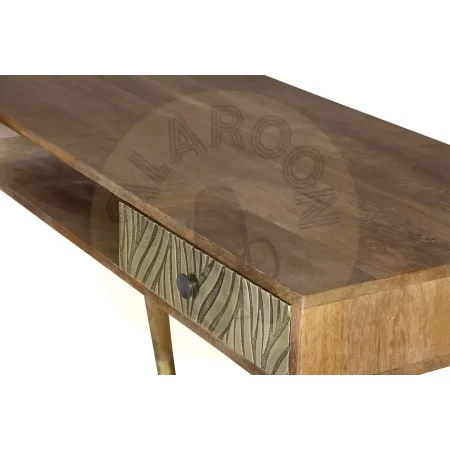 Escritorio Savana madera de mango marrón con detalles en bronce 2 cajones patas revestidas estilo contemporáneo 130x50x76cm - Giner y Colomer - 6763GYC - foto-secundaria-2