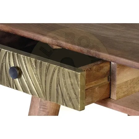 Escritorio Savana madera de mango marrón con detalles en bronce 2 cajones patas revestidas estilo contemporáneo 130x50x76cm - Giner y Colomer - 6763GYC - foto-secundaria-5