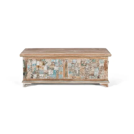 Baúl Volterra en madera de mango y reciclada multicolor acabado artesanal gran capacidad de almacenaje 105x42x40cm - Giner y Colomer - 6782GYC - foto-blanco