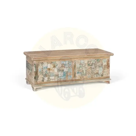 Baúl Volterra en madera de mango y reciclada multicolor acabado artesanal gran capacidad de almacenaje 105x42x40cm - Giner y Colomer - 6782GYC - foto-secundaria-1