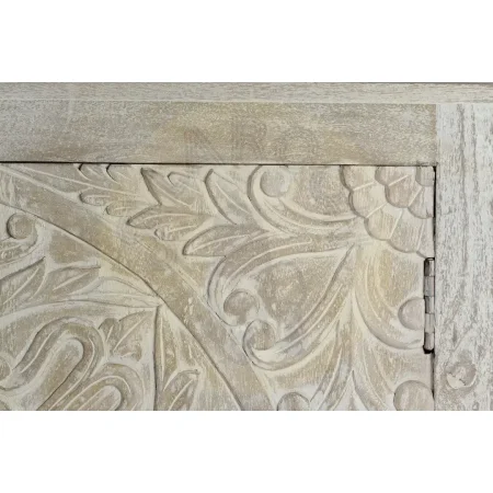 Aparador Cremona 4 puertas en madera de mango maciza talladas a mano base de hierro negro acabado blanco envejecido con estantes interiores 170x39x90cm - Giner y Colomer - 6791GYC - foto-secundaria-3