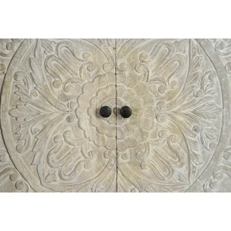 Aparador Cremona 4 puertas en madera de mango maciza talladas a mano base de hierro negro acabado blanco envejecido con estantes interiores 170x39x90cm - Giner y Colomer - 6791GYC - foto-secundaria-4