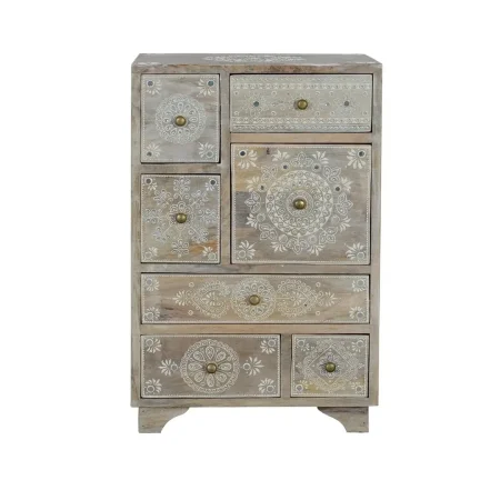 Mueble auxiliar Ragusa en madera de mango con 7 cajones pintados a mano diseño artesanal y robusto 42x30x66cm - Giner y Colomer - 6792GYC - foto-blanco