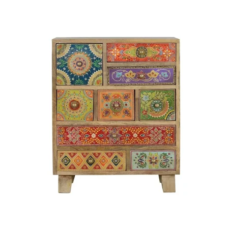 Mueble auxiliar Modica 9 cajones madera de mango pintado a mano multicolor acabado natural y robusto diseño contemporáneo versátil 52x30x63cm - Giner y Colomer - 6795GYC - foto-blanco
