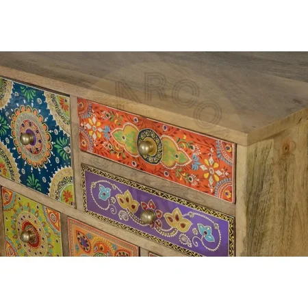 Mueble auxiliar Modica 9 cajones madera de mango pintado a mano multicolor acabado natural y robusto diseño contemporáneo versátil 52x30x63cm - Giner y Colomer - 6795GYC - foto-secundaria-3