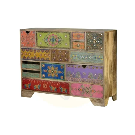 Cómoda Tours 14 cajones en madera de mango multicolor con detalles pintados a mano estilo artesanal 120x40x90cm - Giner y Colomer - 6797GYC - foto-secundaria-1