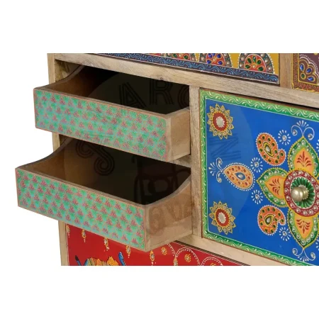 Cómoda Tours 14 cajones en madera de mango multicolor con detalles pintados a mano estilo artesanal 120x40x90cm - Giner y Colomer - 6797GYC - foto-secundaria-5