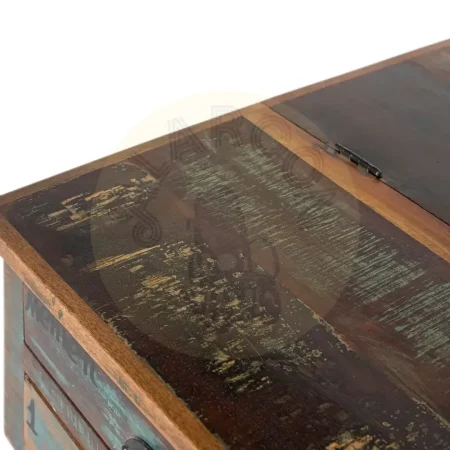 Mesa de centro Verrier madera auténtica reciclada multicolor con 5 cajones ruedas de hierro apertura superior 110x70x42cm - Giner y Colomer - 6805GYC - foto-secundaria-2