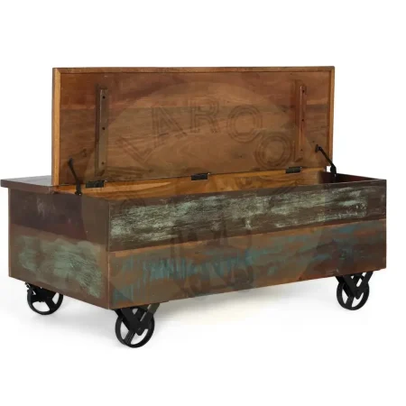 Mesa de centro Verrier madera auténtica reciclada multicolor con 5 cajones ruedas de hierro apertura superior 110x70x42cm - Giner y Colomer - 6805GYC - foto-secundaria-8