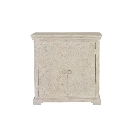 Cómoda Perpiñán en madera de mango con 2 puertas talladas a mano y estante interior acabado blanco envejecido 90x40x90cm - Giner y Colomer - 6815GYC - foto-blanco