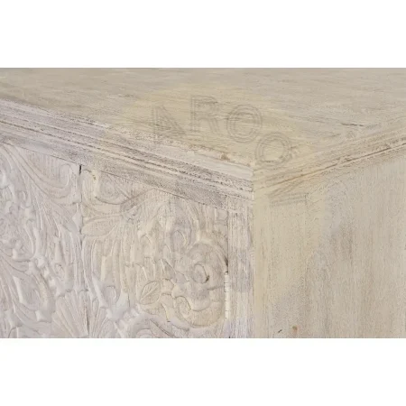 Cómoda Perpiñán en madera de mango con 2 puertas talladas a mano y estante interior acabado blanco envejecido 90x40x90cm - Giner y Colomer - 6815GYC - foto-secundaria-3