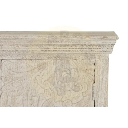 Cómoda Perpiñán en madera de mango con 2 puertas talladas a mano y estante interior acabado blanco envejecido 90x40x90cm - Giner y Colomer - 6815GYC - foto-secundaria-4