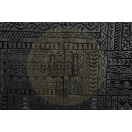 Cómoda Jeroglifico 2 puertas y 2 cajones madera de mango tallada a mano base metálica negra acabado nogal oscuro diseño artesanal y toque industrial 100x40x76cm - Giner y Colomer - 6821GYC - foto-secundaria-3