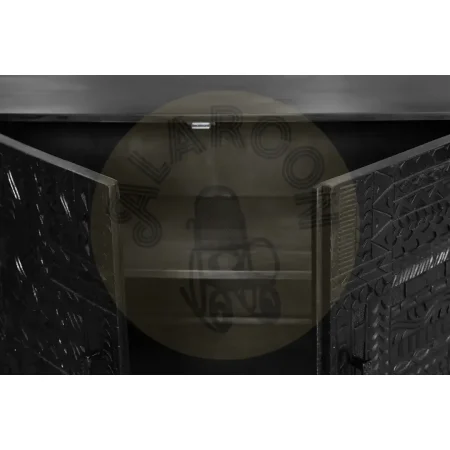 Armario Jeroglífico 3 puertas de madera de mango talladas a mano base metal negro estantes interiores estilo artesanal 120x40x135cm - Giner y Colomer - 6838GYC - foto-secundaria-3