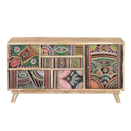 Cómoda Lindos madera de mango con 5 cajones y 1 puerta detalles pintados a mano acabado multicolor diseño atemporal 100x32x55cm - Giner y Colomer - 6880GYC - foto-blanco