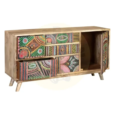Cómoda Lindos madera de mango con 5 cajones y 1 puerta detalles pintados a mano acabado multicolor diseño atemporal 100x32x55cm - Giner y Colomer - 6880GYC - foto-secundaria-2